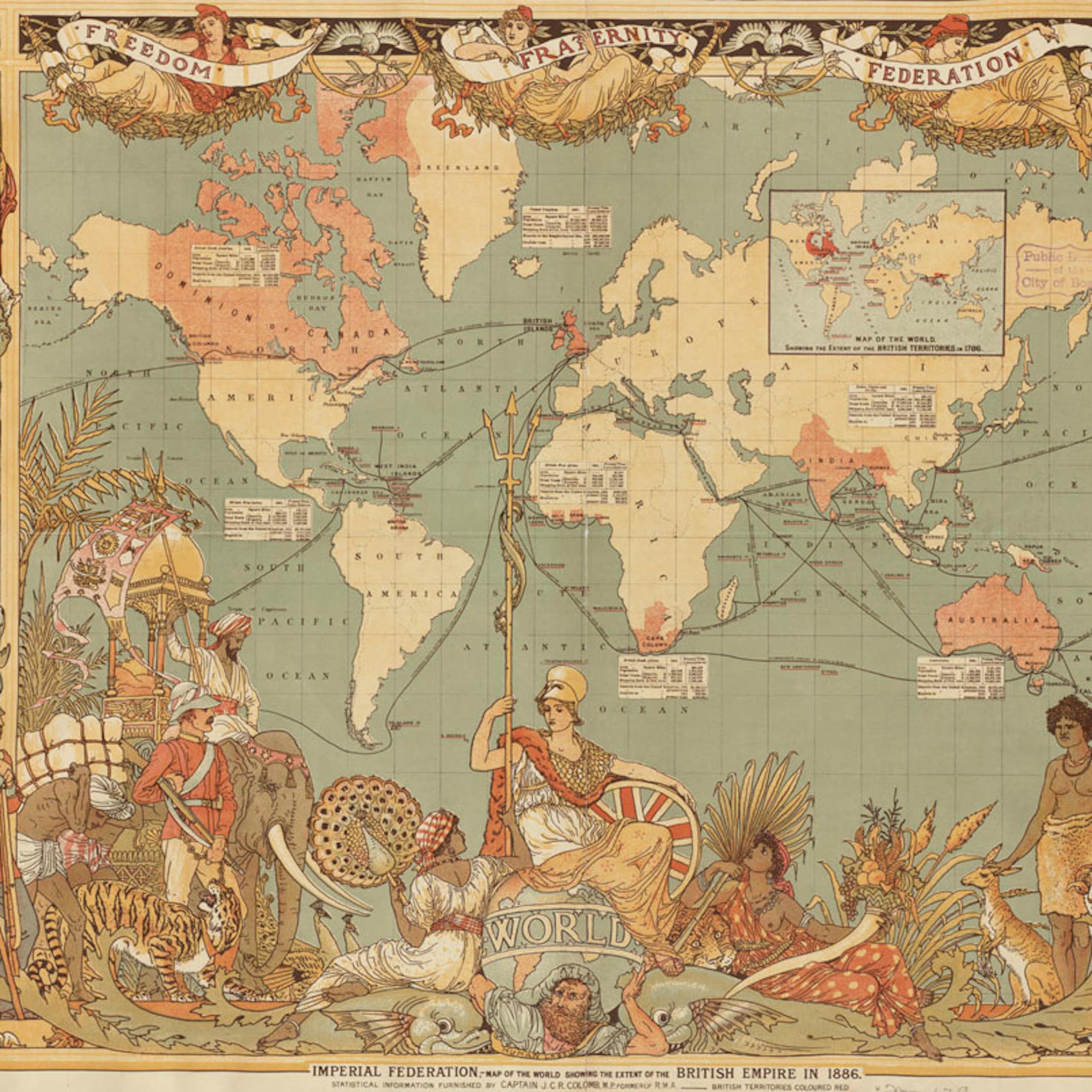 A world map showing the extent of the British Empire in 1886.