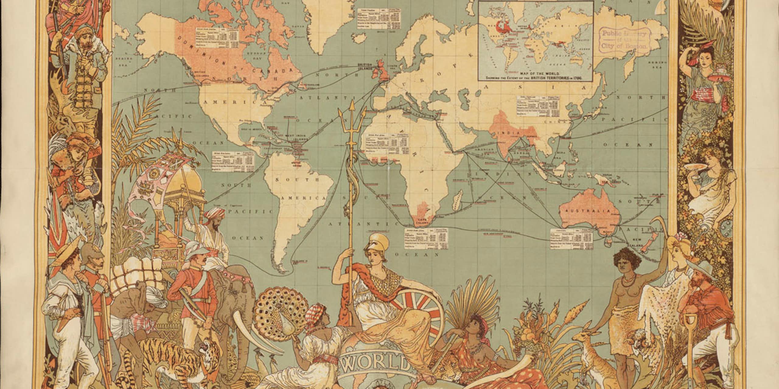 A world map showing the extent of the British Empire in 1886.