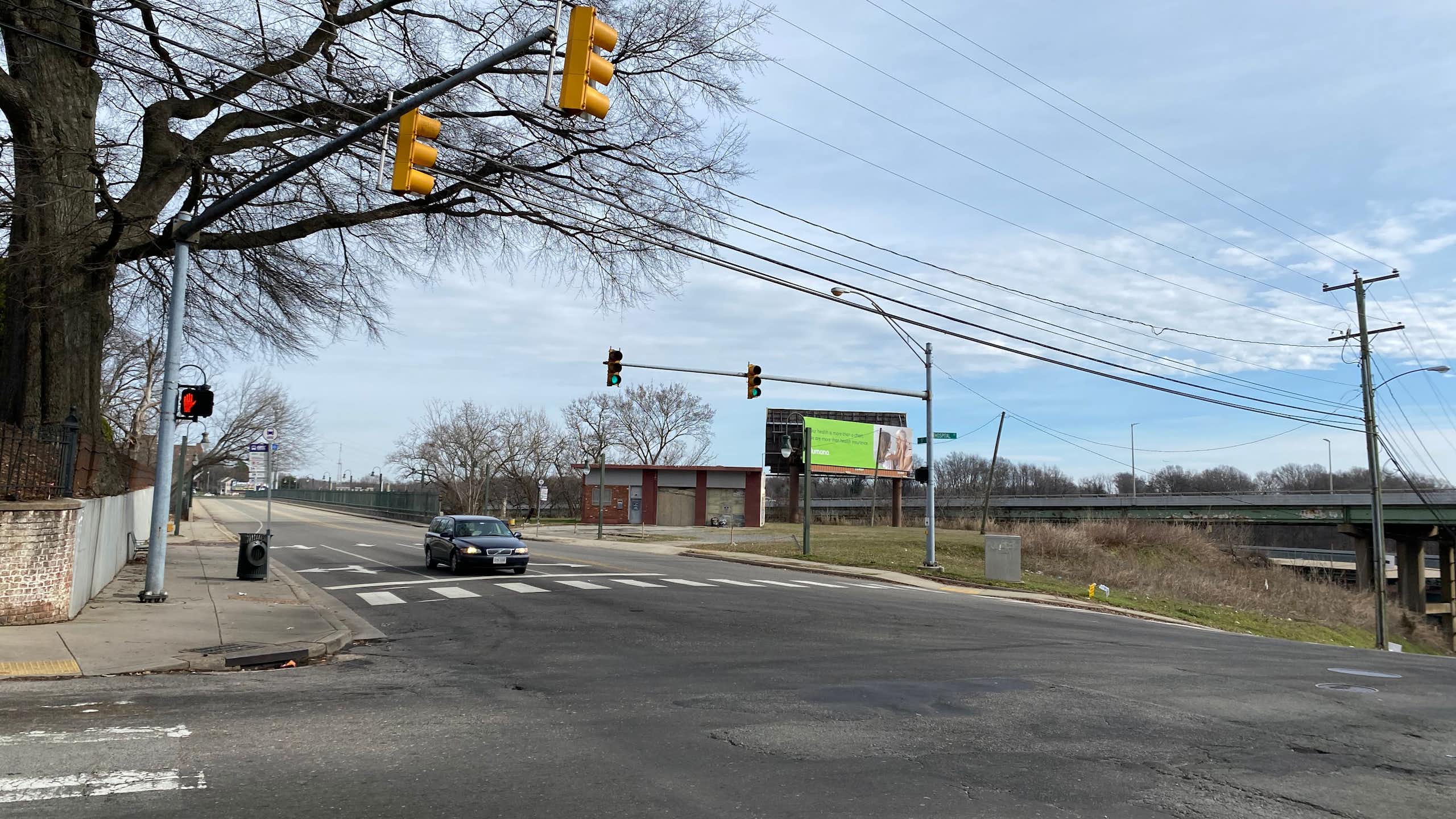 A burial ground surrounded by service roads.