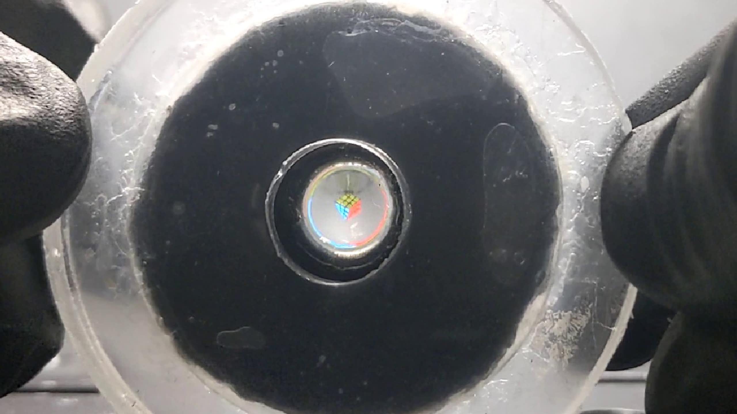 a rubbery disk held between two hands