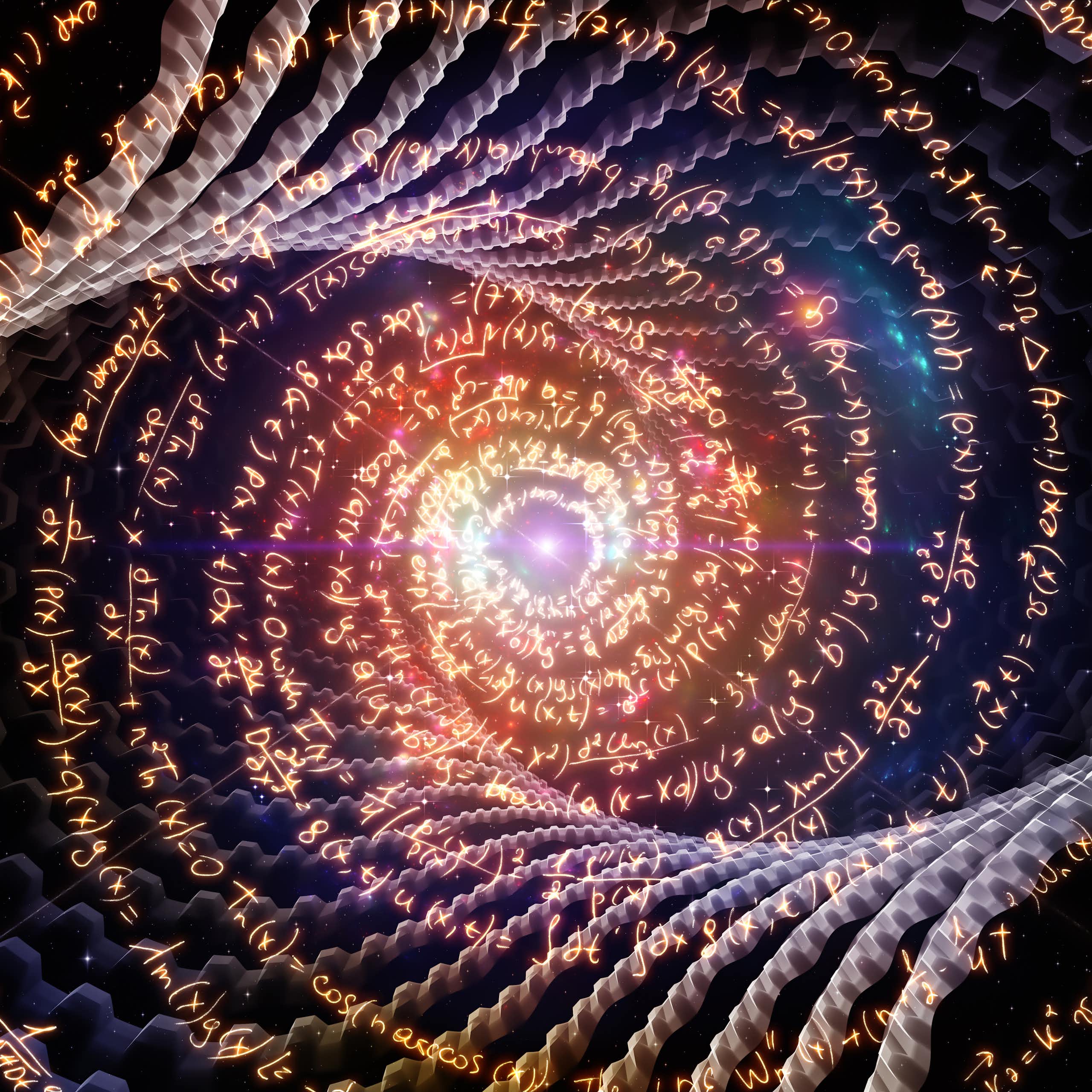 Representação de um buraco negro com equações matemáticas.