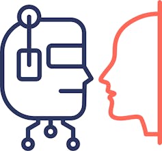 Illustration of a human talking to a robot