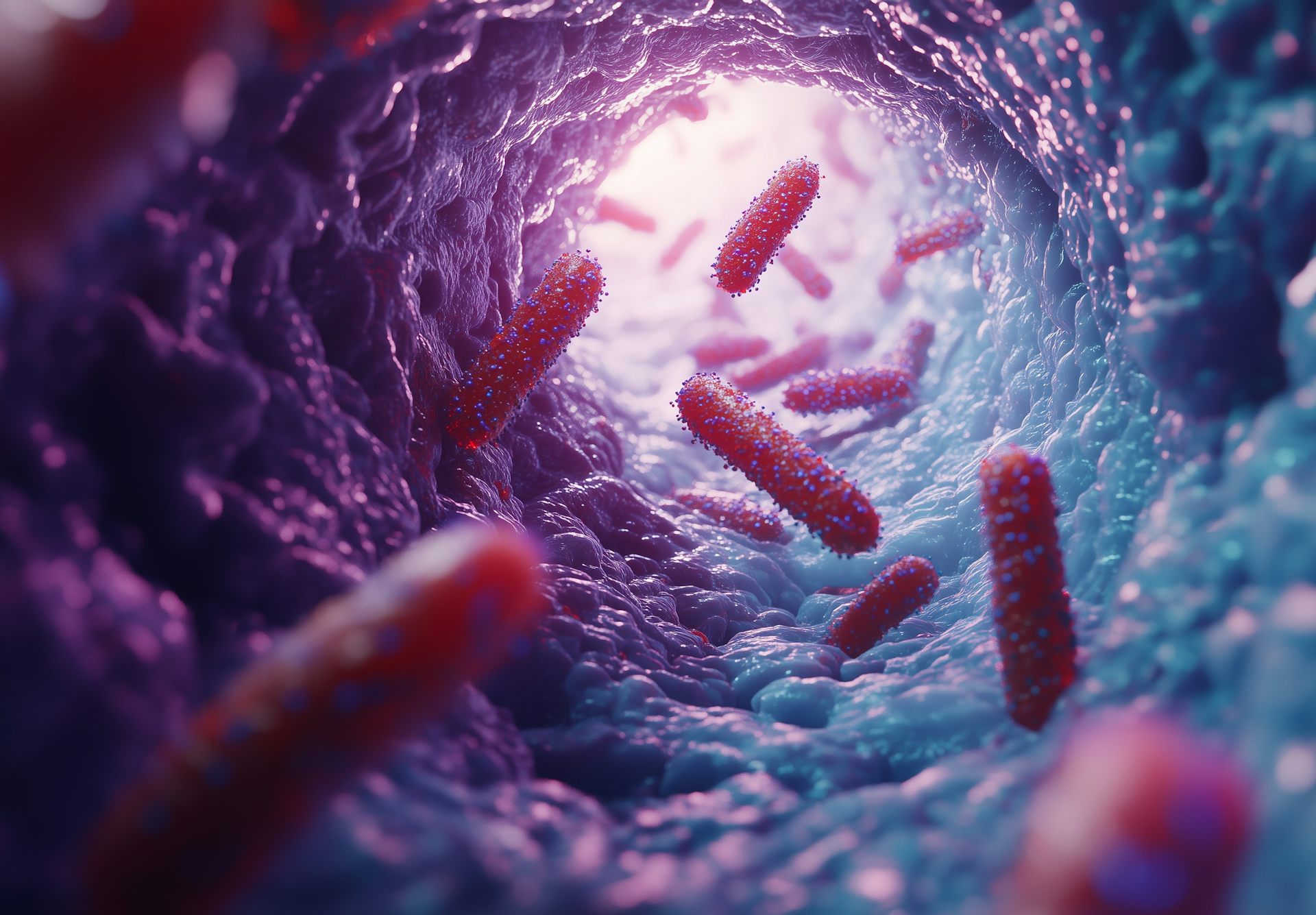 Representación de bacterias en el sistema digestivo.