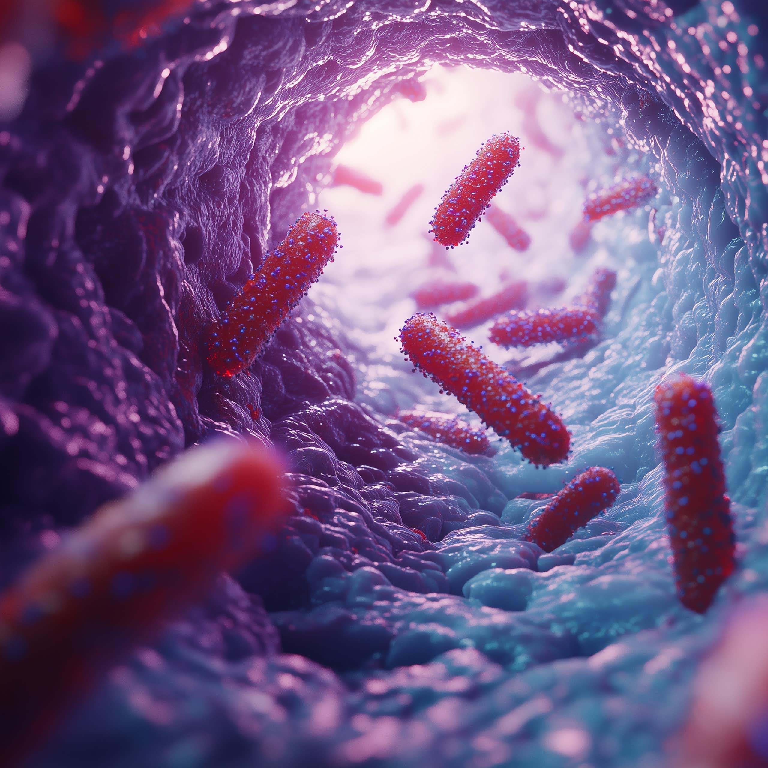 Representación de bacterias en el sistema digestivo.