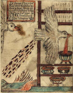 illustration of a bird excreting mead