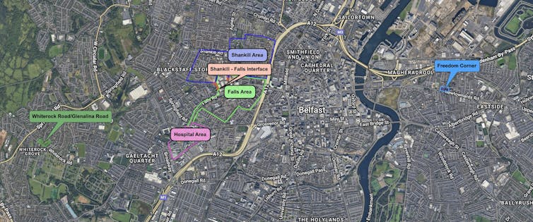 A map of Belfast showing points from the database