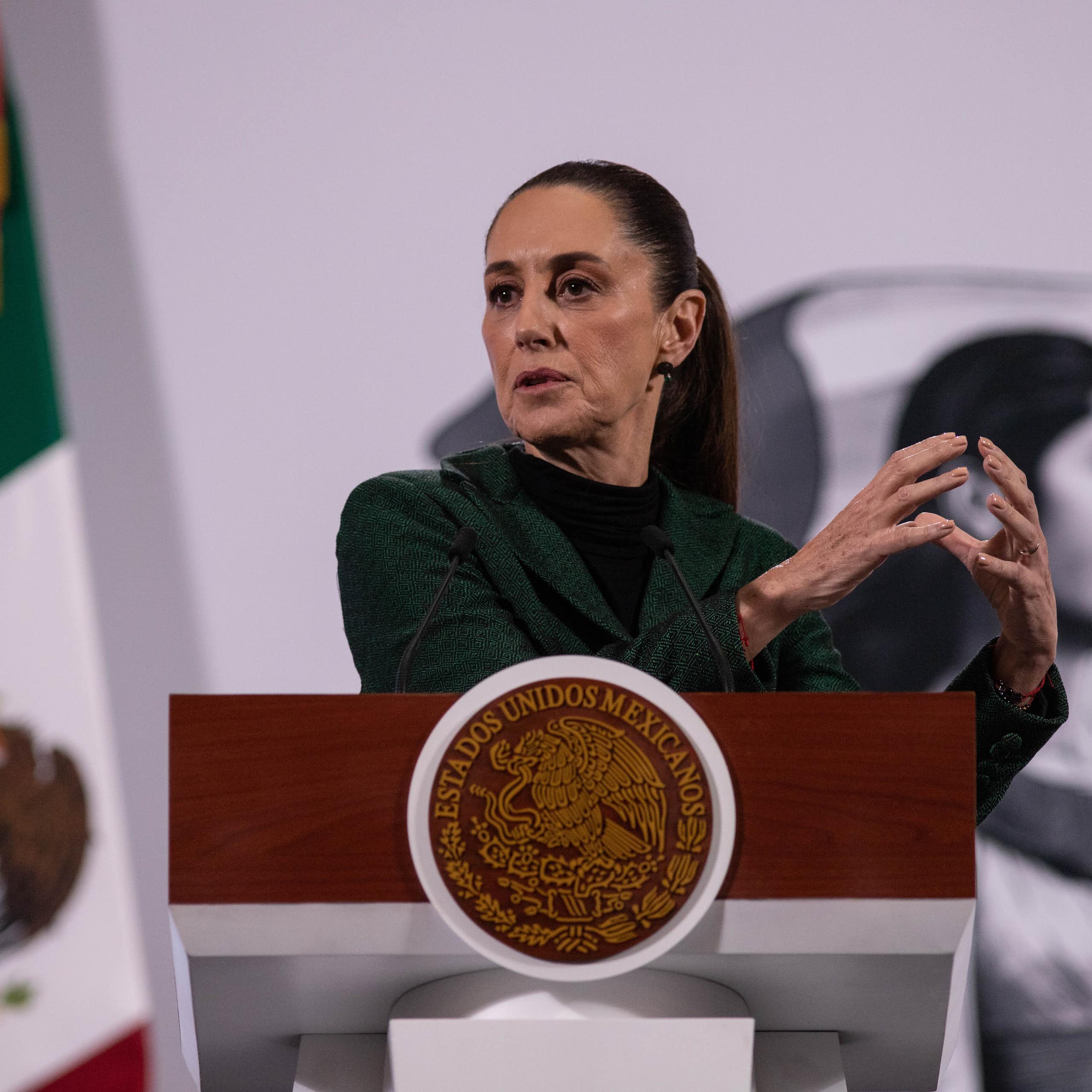 Una mujer comparece ante un atril.