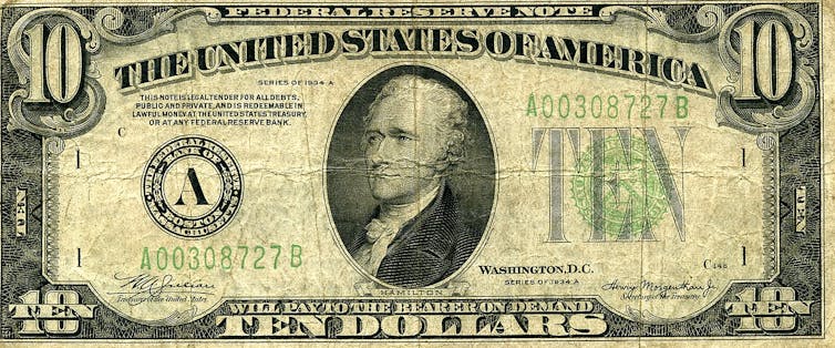 The upward push and fall of globalisation, section one: struggle to be best canine 4 Alexander Hamilton on the front of a US$10 note from 1934