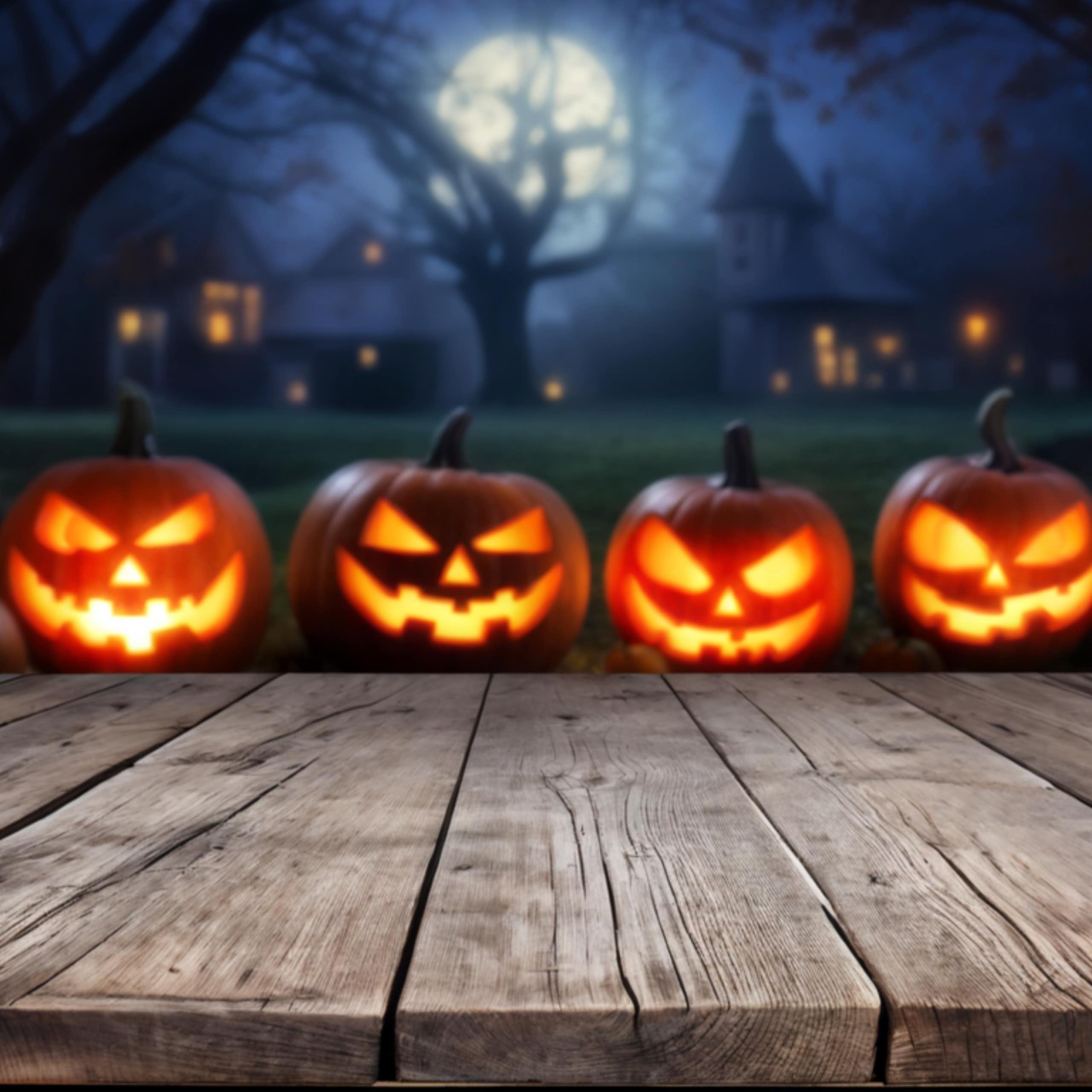 Citrouilles d'Halloween devant un château hanté