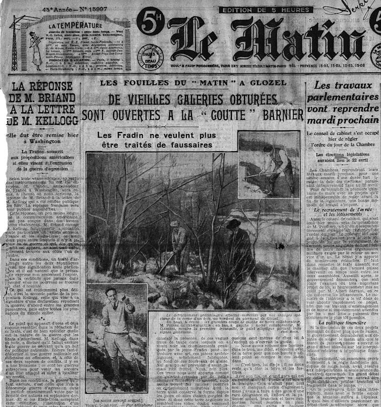 Front page of a newspaper with images of people digging and holding up finds