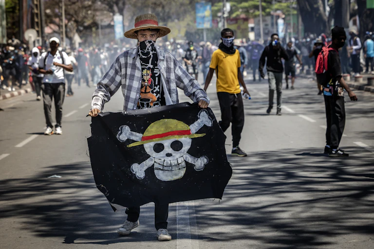 Manifestant à Antananarivo, à Madagascar le 8 Octobre 2025.