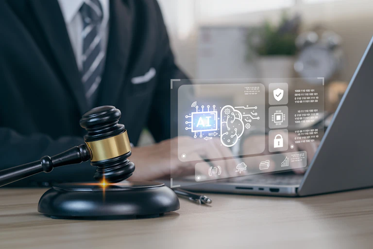 Gavel and computer graphic