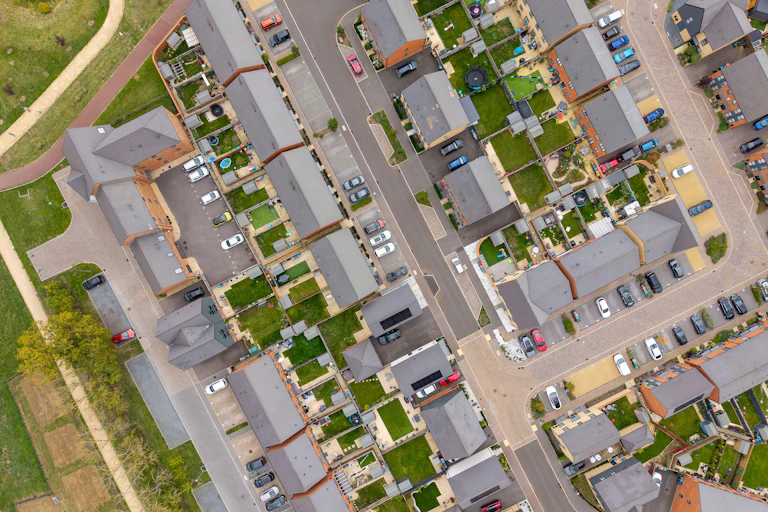 A bird's-eye view of modern housing in Milton Keynes
