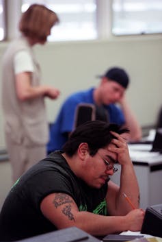 College student working in class