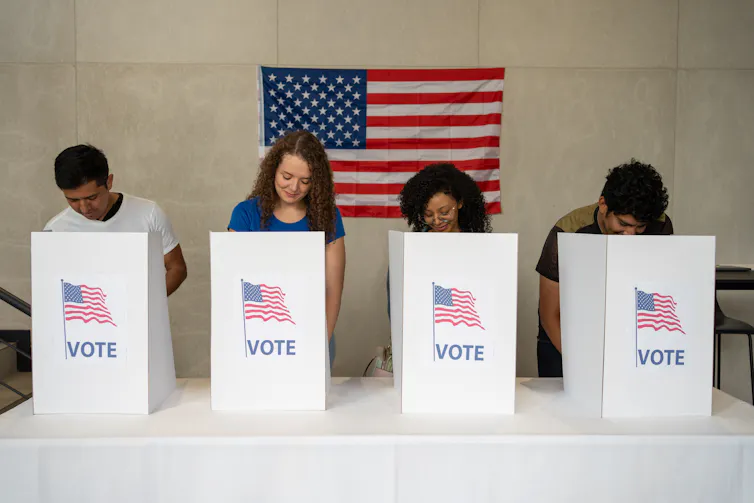 Americans in viting booths.