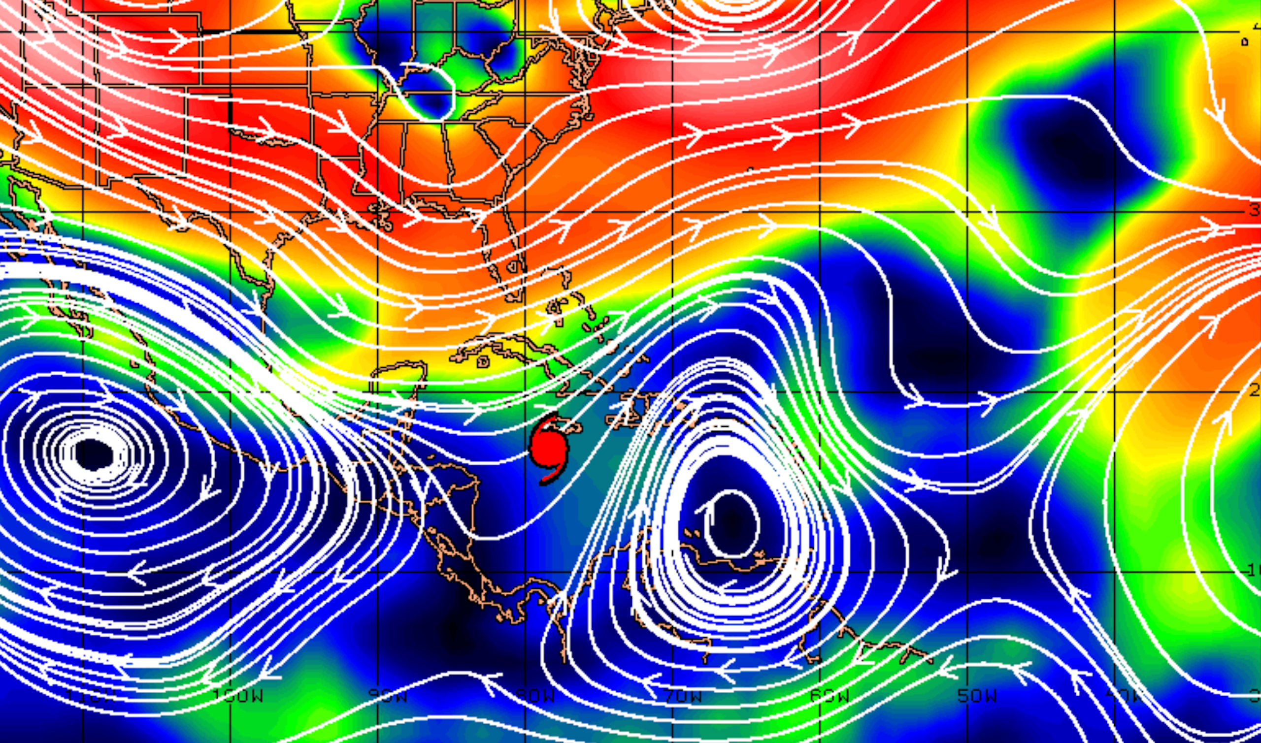 A chart of wind patterns and speeds show what is steering the hurricane toward Jamaica.
