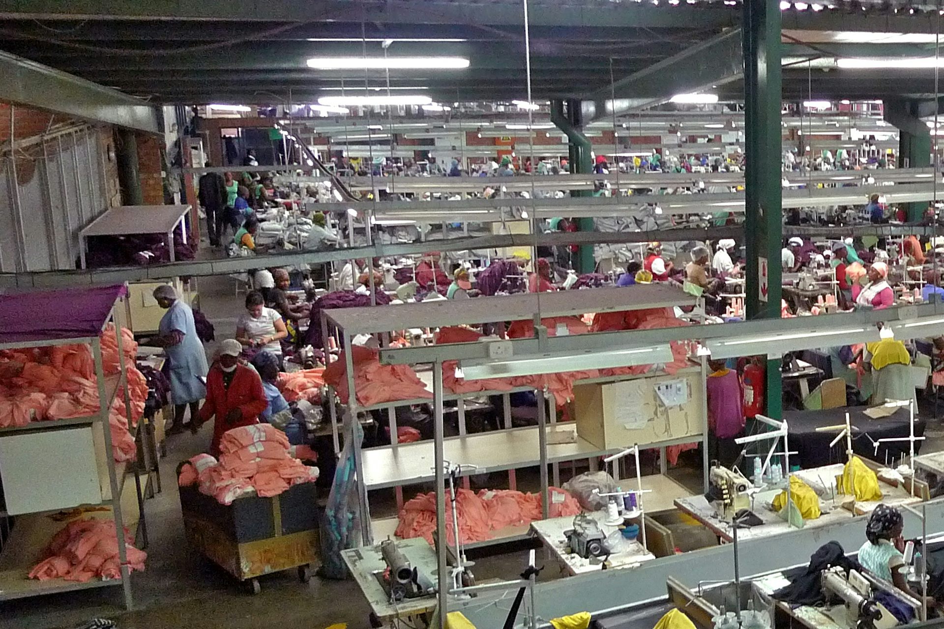 A busy textile factory floor 
