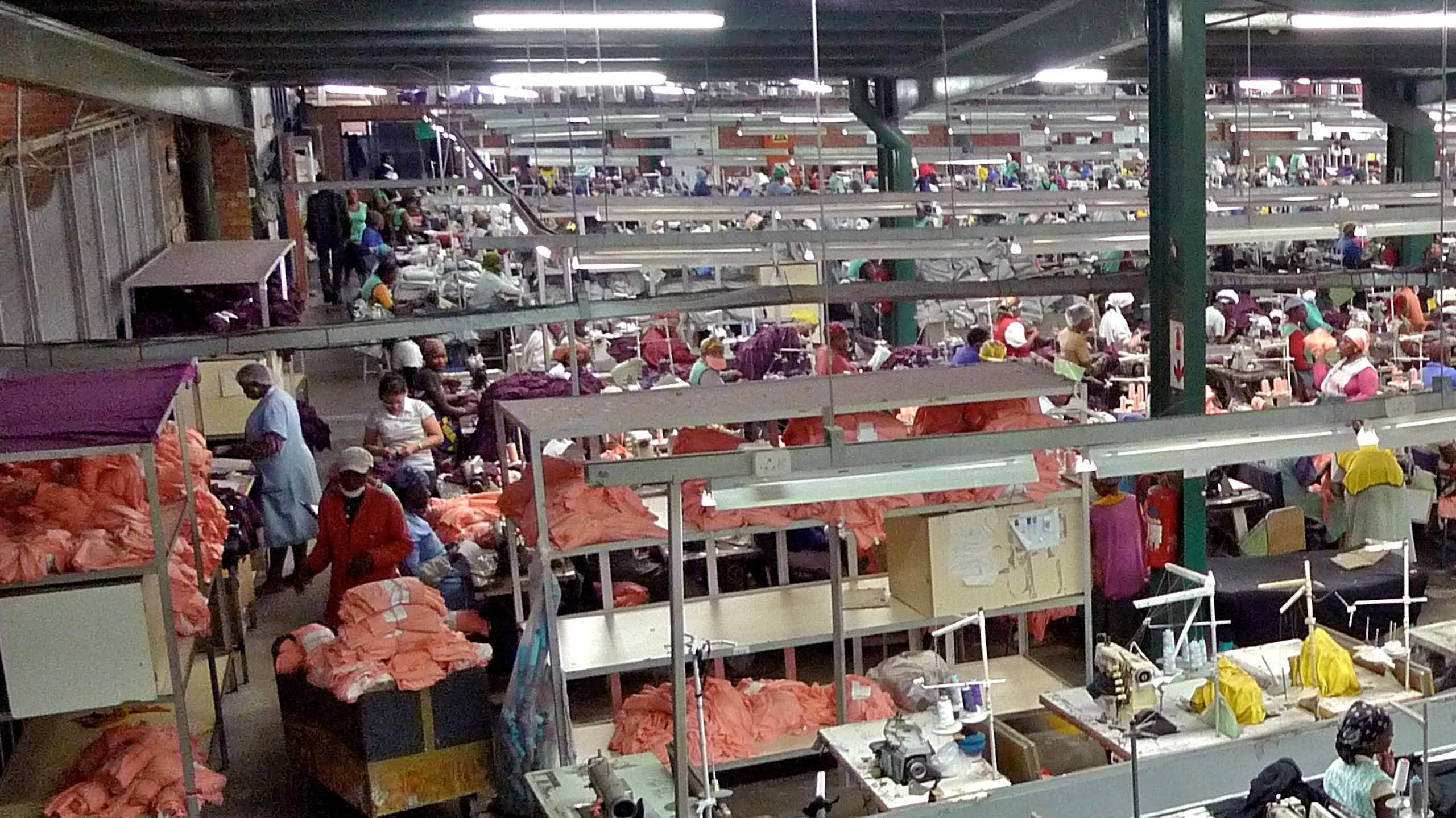 A busy textile factory floor
