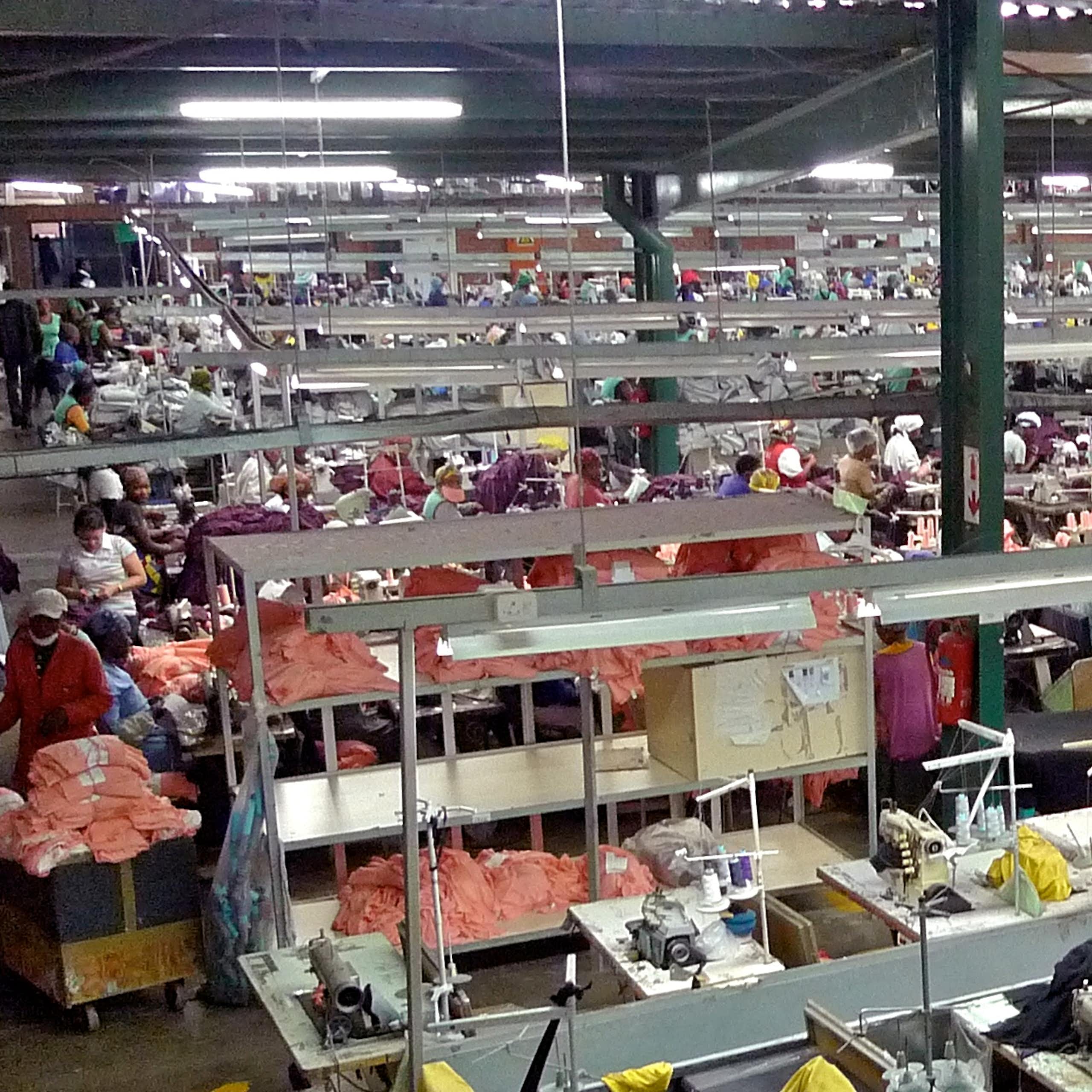 A busy textile factory floor