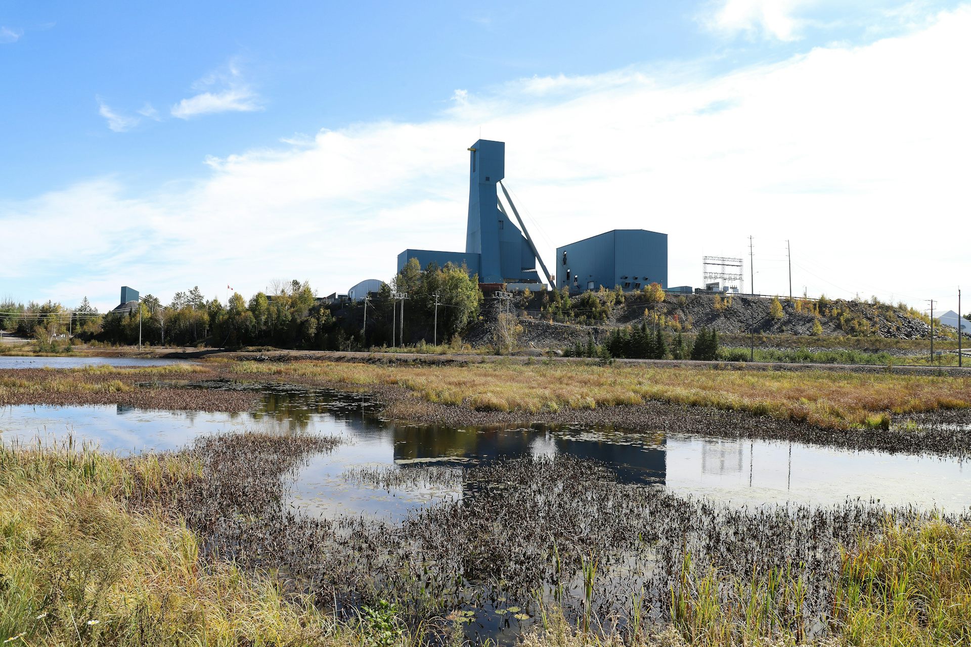 A mining building seen in the distance 