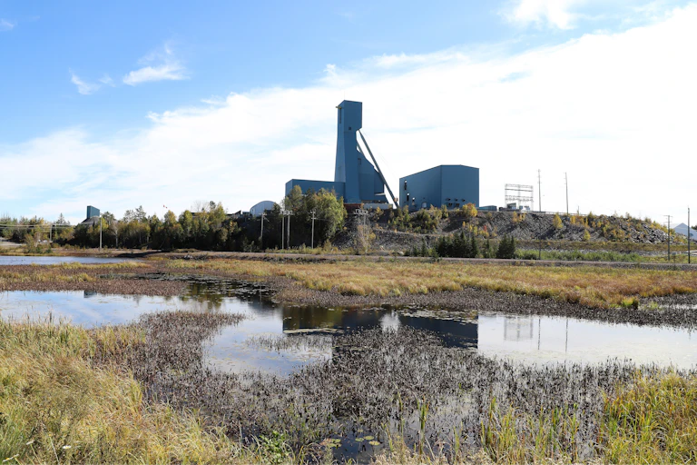A mining building seen in the distance