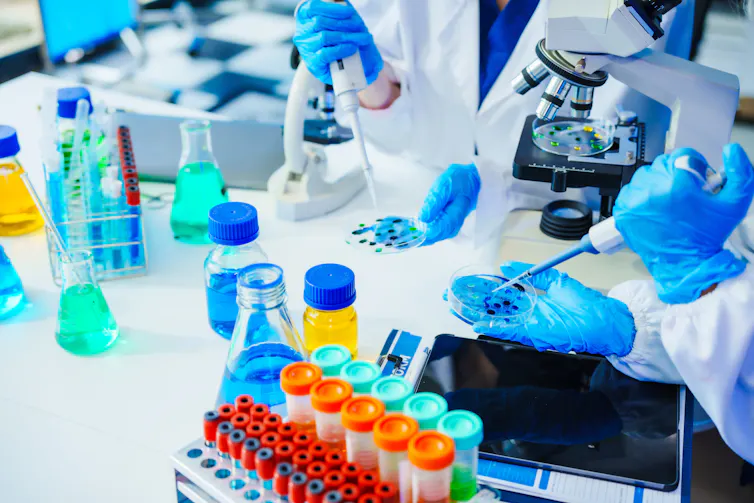 Contoh biologi sintetis adalah bakteri hasil rekayasa genetika bisa mengubah emisi karbon industri menjadi etanol dan bahan bakar ramah lingkungan.