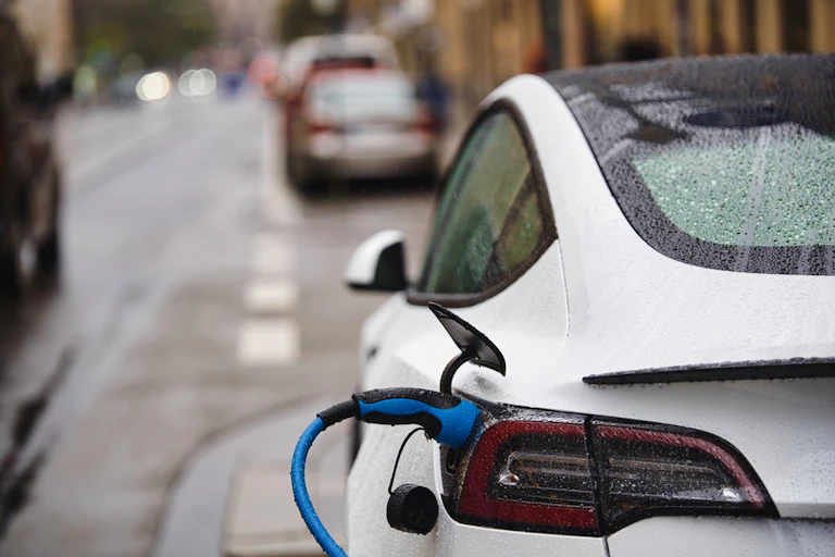 An electric car being charged.