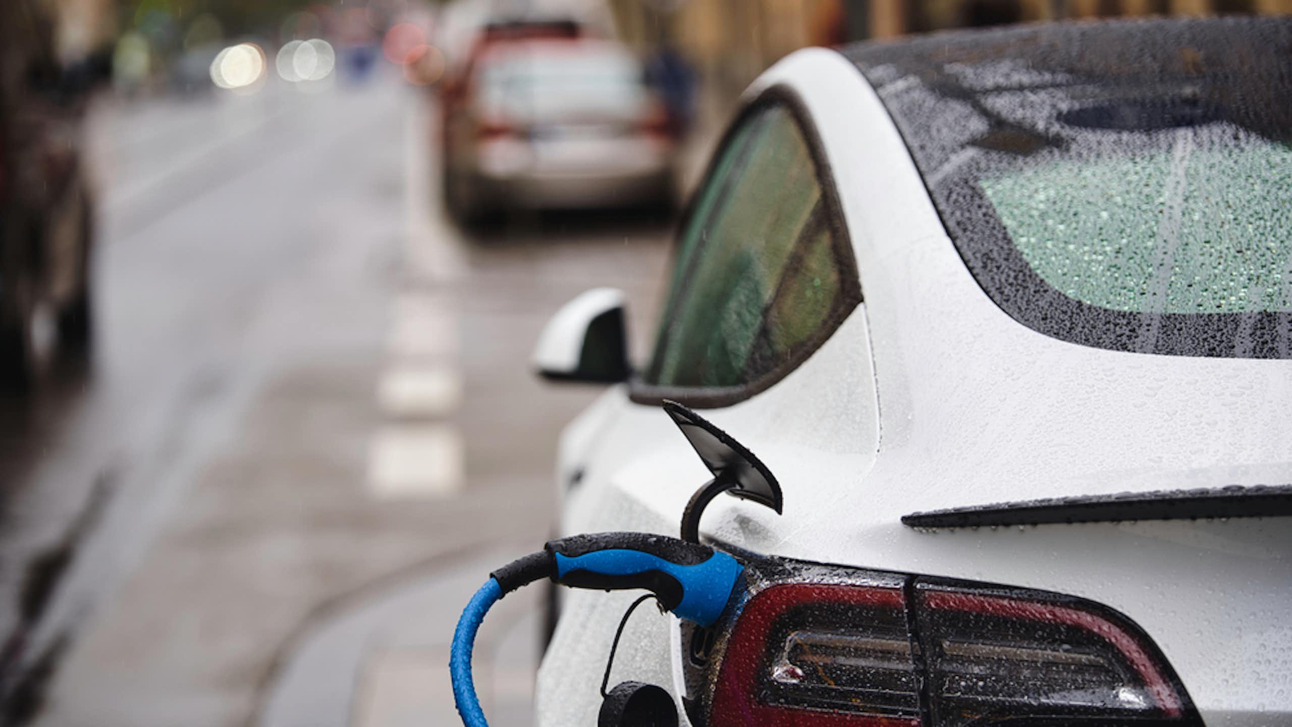 An electric car being charged.