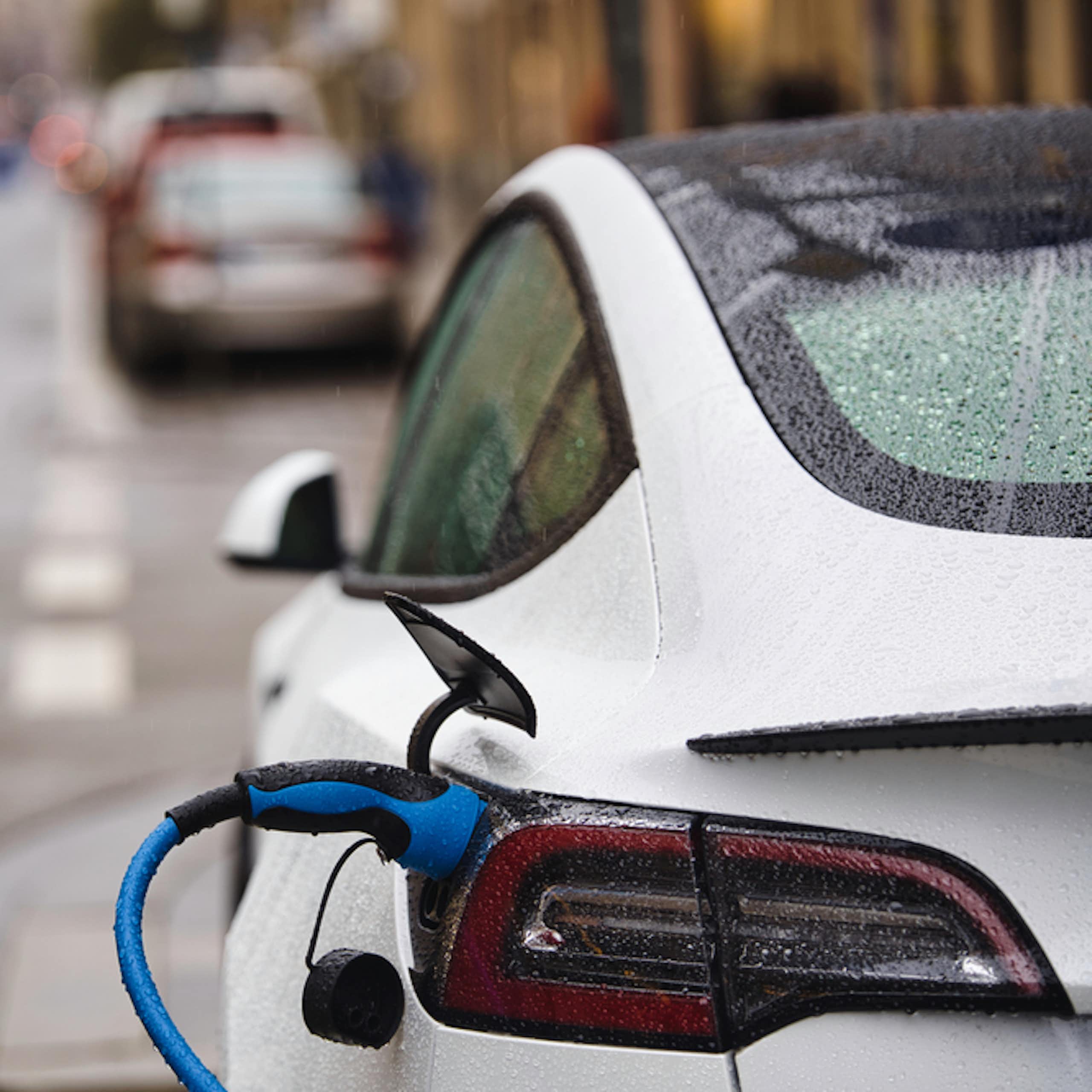 An electric car being charged.