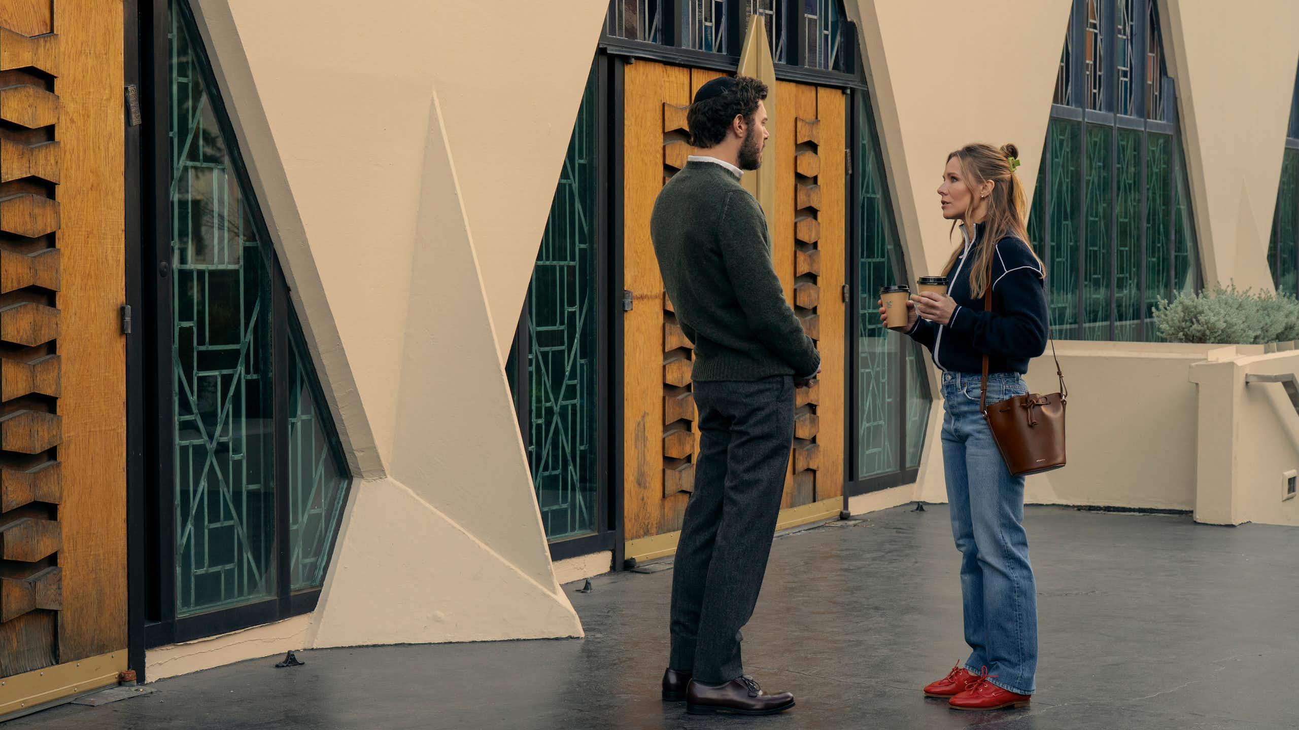 Joanne and Noah in front of his synagogue.