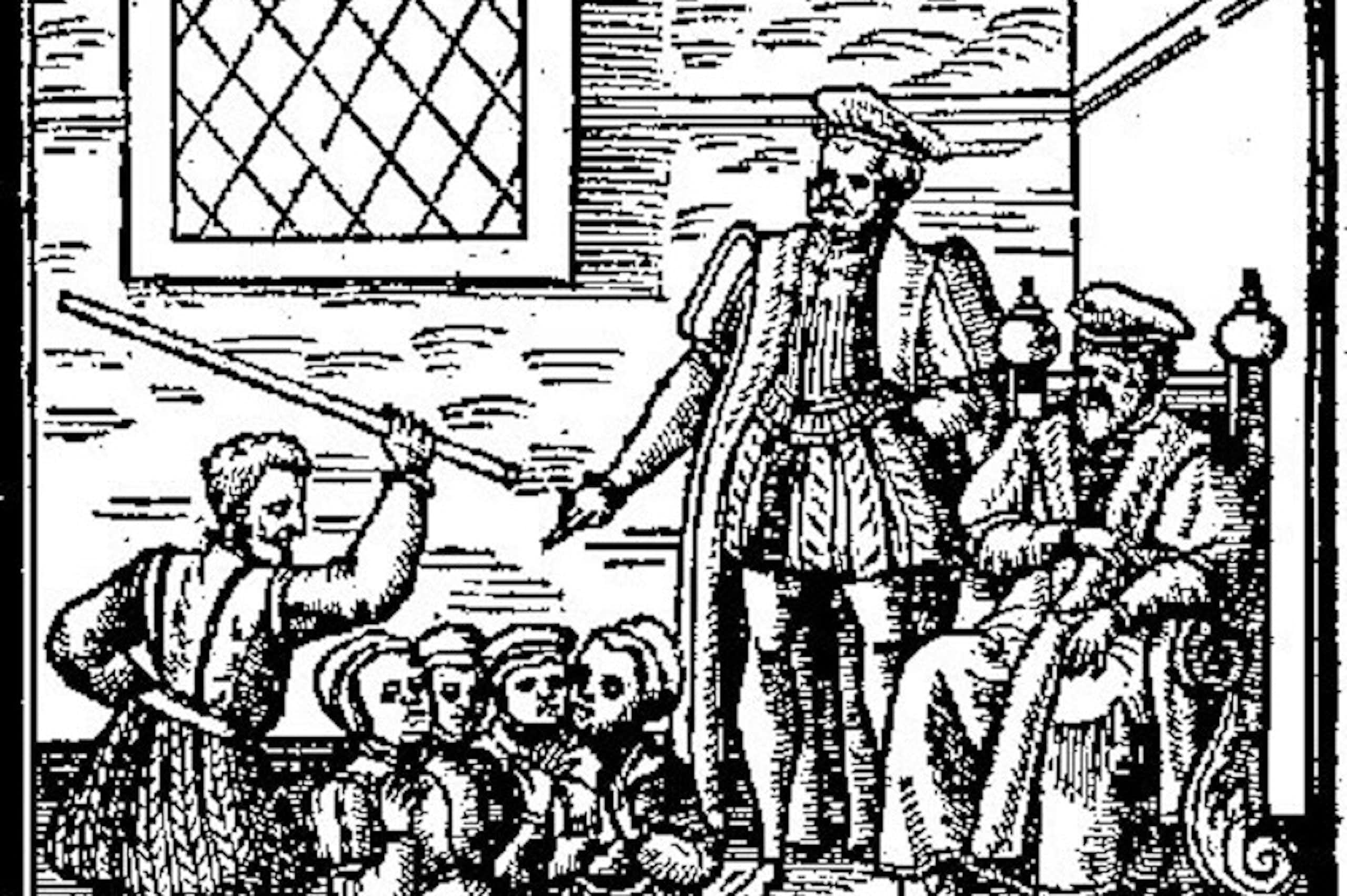 An image of James VI of Scotland at a witch trial