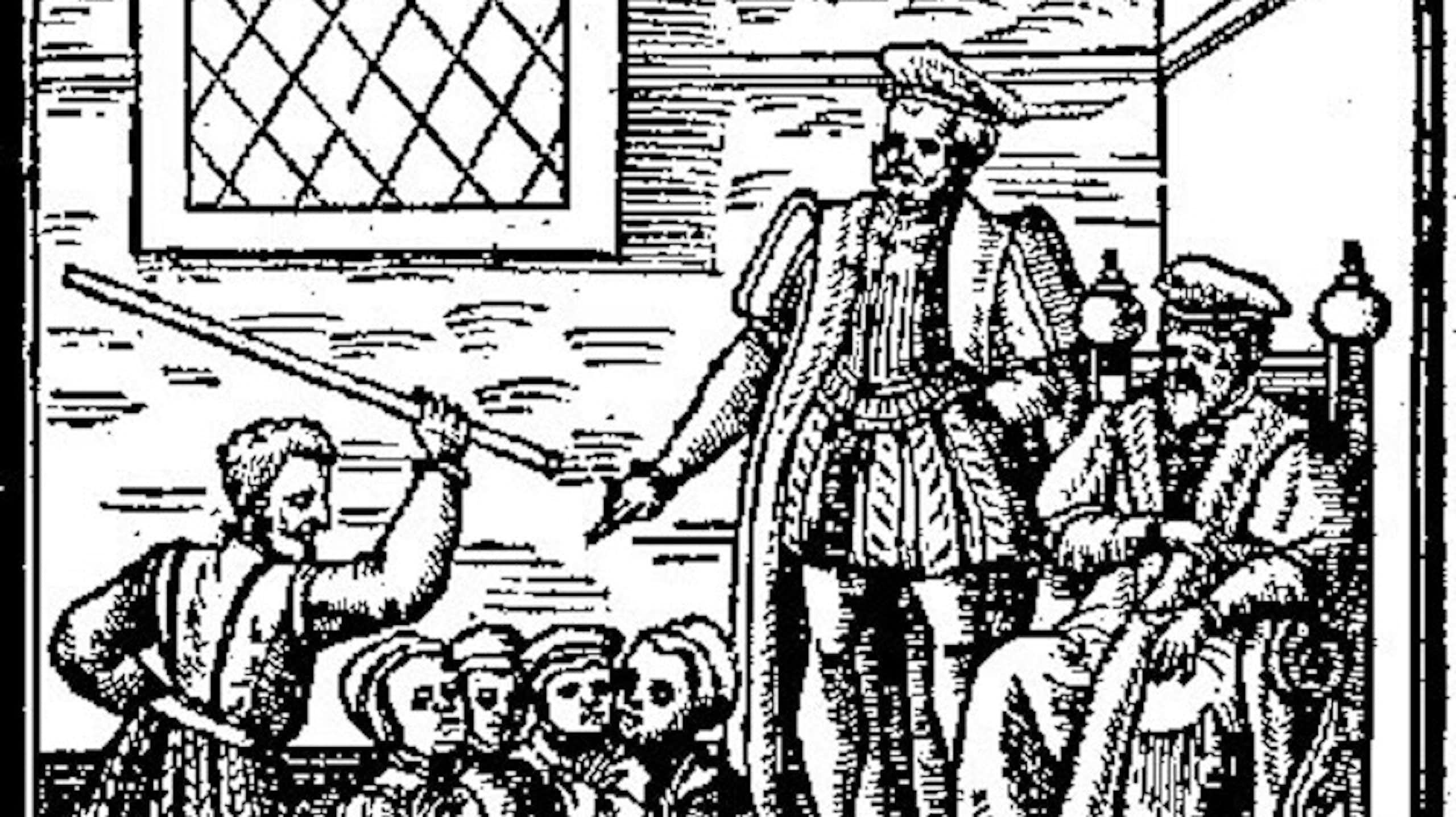 An image of James VI of Scotland at a witch trial