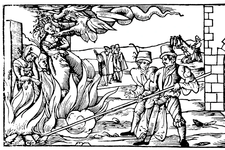 An 16th century drawing of a witch burning.
