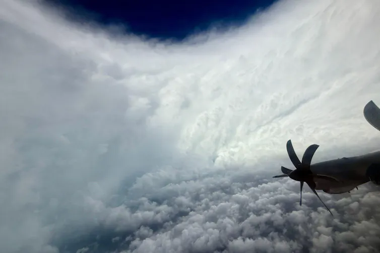 Aerial shot inside the eye of a storm