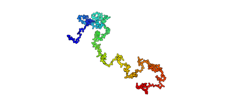 Long kinked molecule, colored rainbow