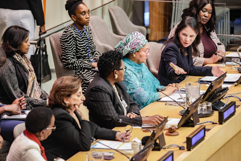 Delegates at the UN general assembly debate on women, peace and security, October 2025.
