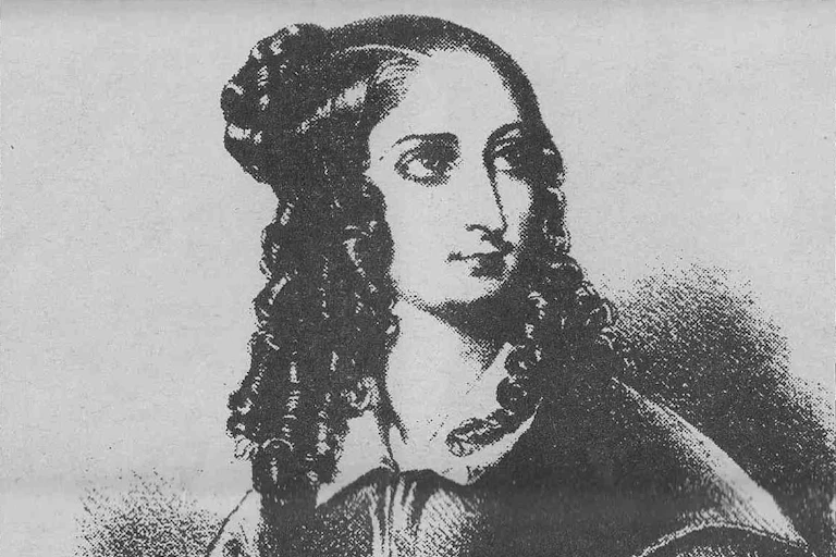 Dibujo en blanco y negro de una mujer.