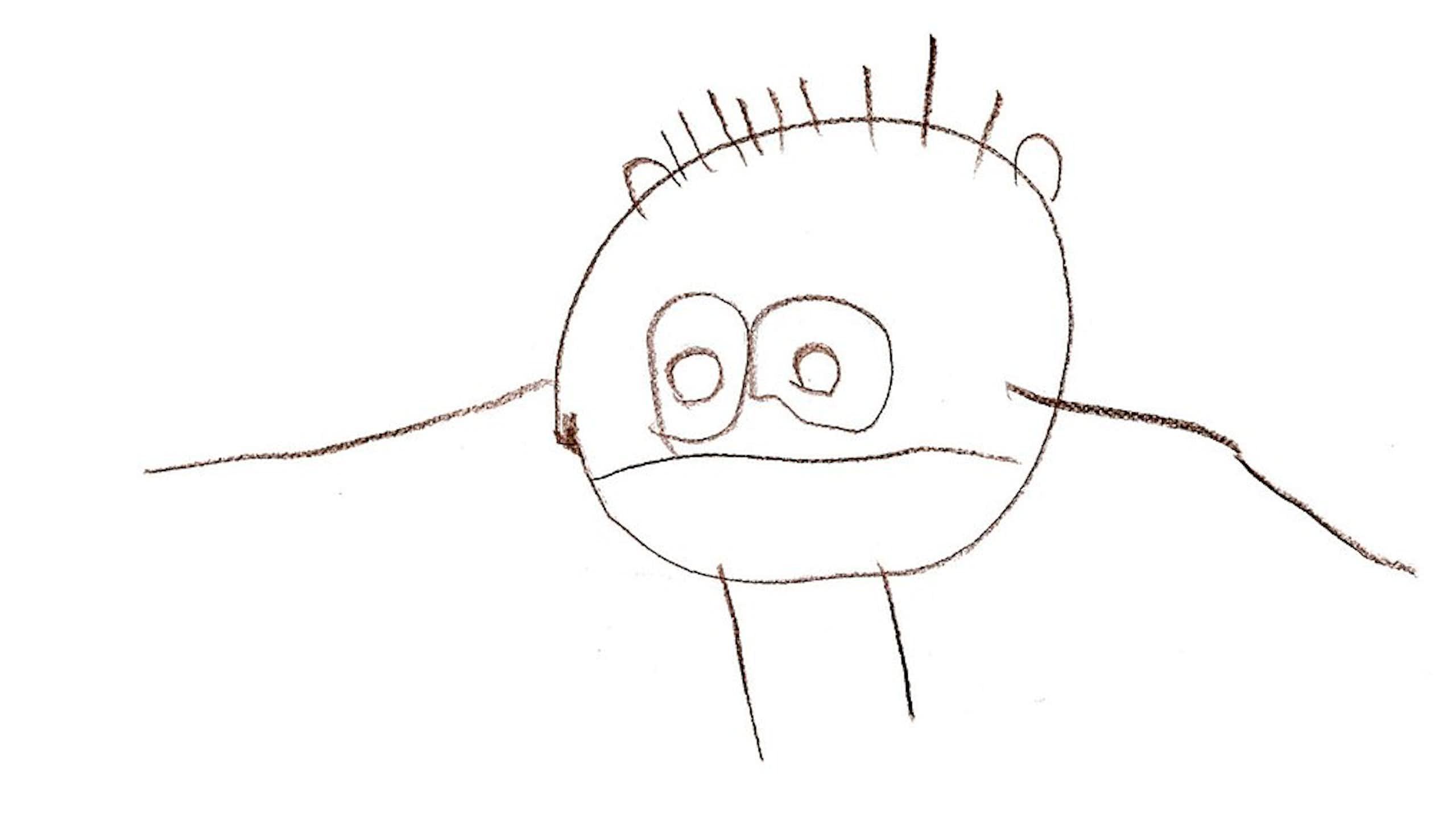 Child's drawing of a head with arms and legs