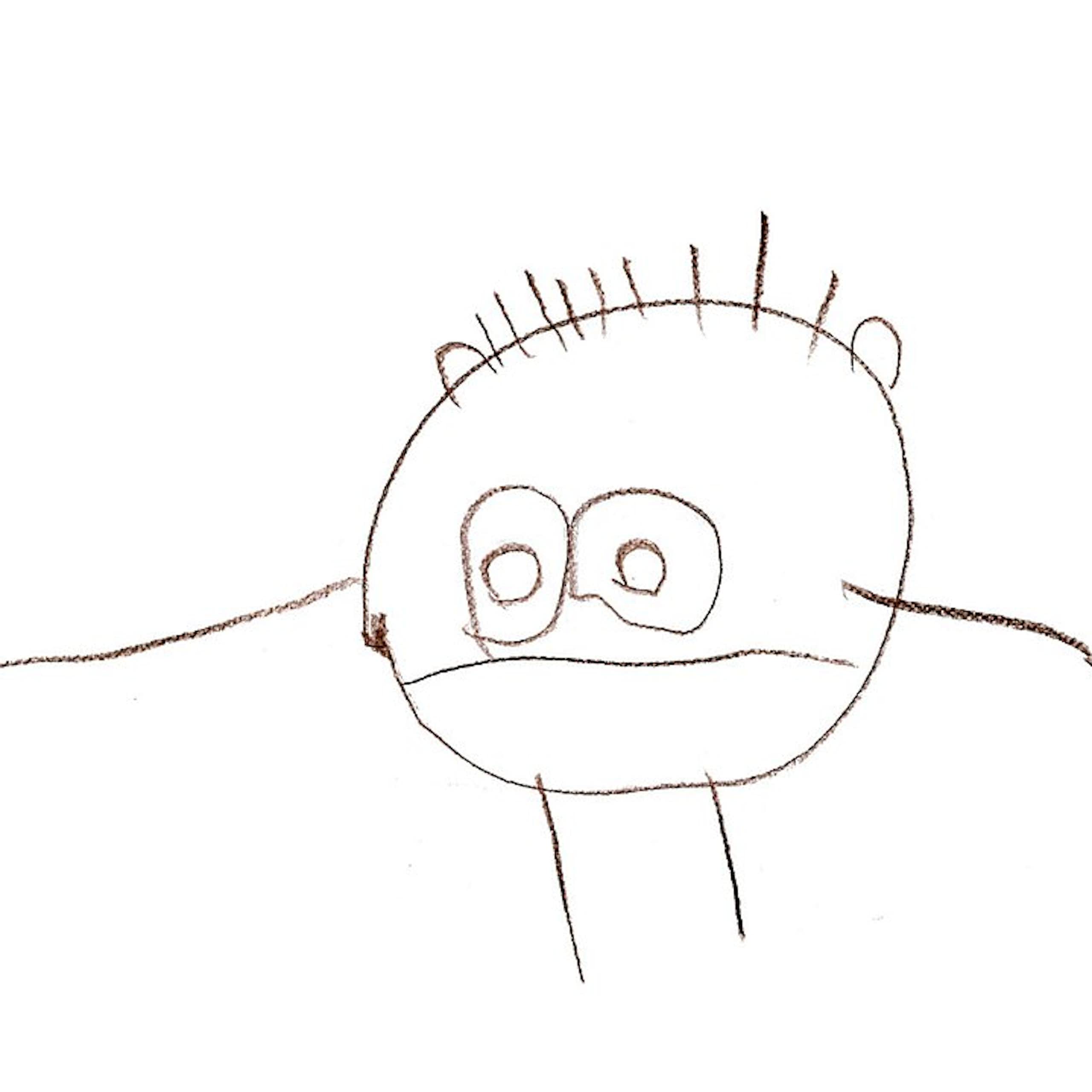 Child's drawing of a head with arms and legs