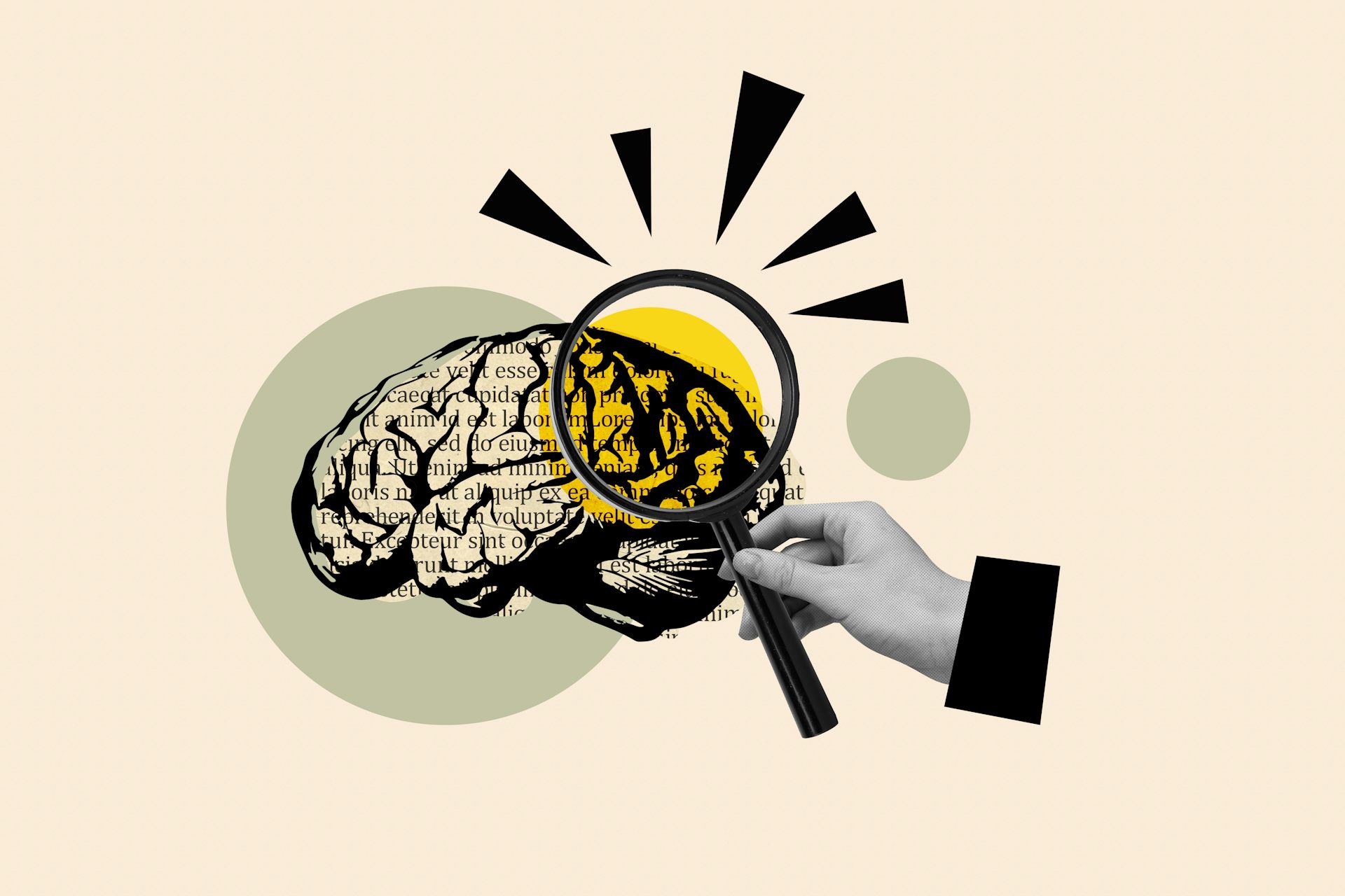 Ilustración de una lupa examinando un cerebro.