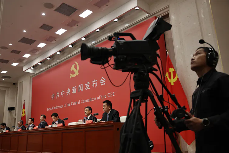 Officials from the Chinese Communist party delivering a press conference after their four-day meeting in Beijing.