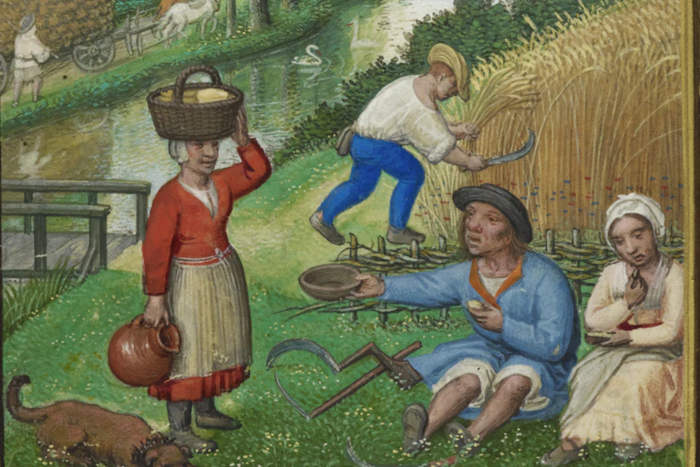 Peasants working, begging and enjoying leisure time