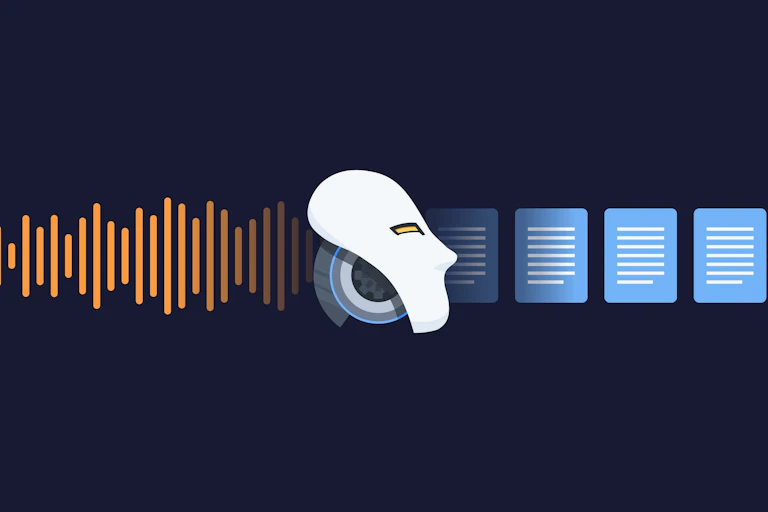 An illustration representing a robot turning sound into documents.