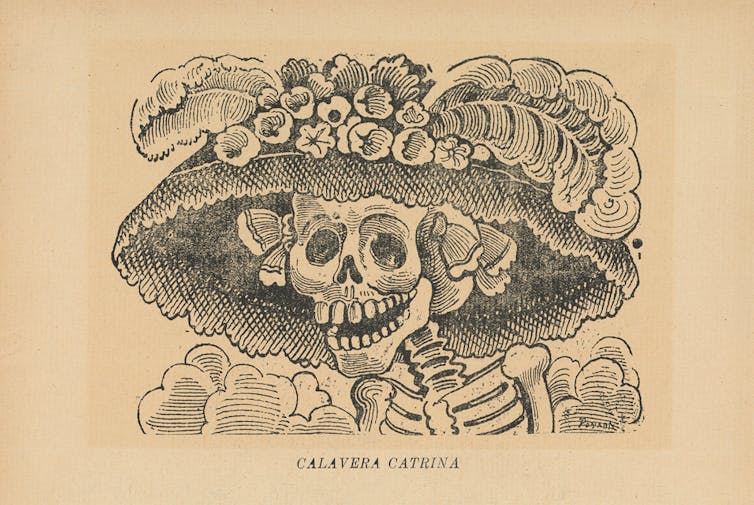 How the Day of the Useless is getting used to protest violence in opposition to girls 1 An etching of La Catrina, a female skeletan in a big fancy hat.