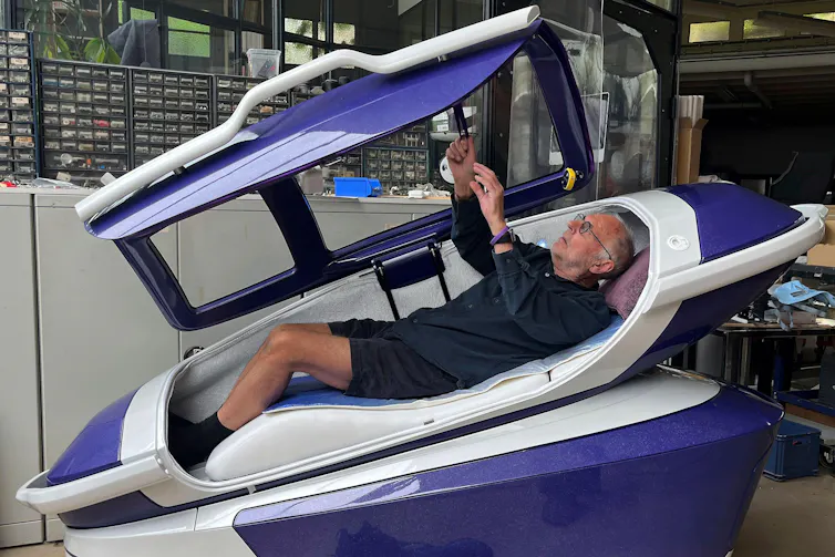 Philip Nitschke enters a 'suicide pod' known as 'The Sarco'.
