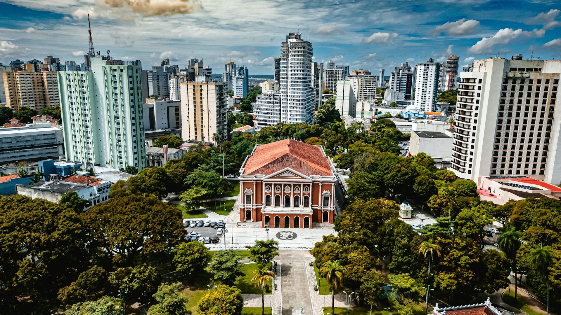 Belem city skyline with trees in foreground