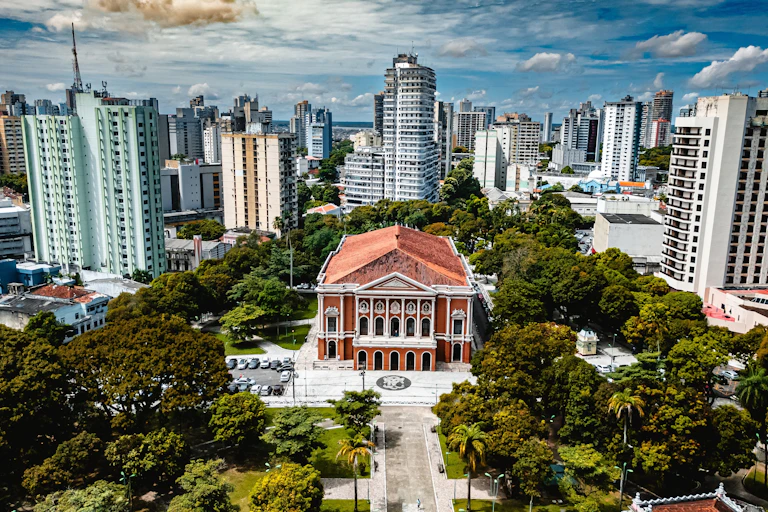 Belem city skyline with trees in foreground