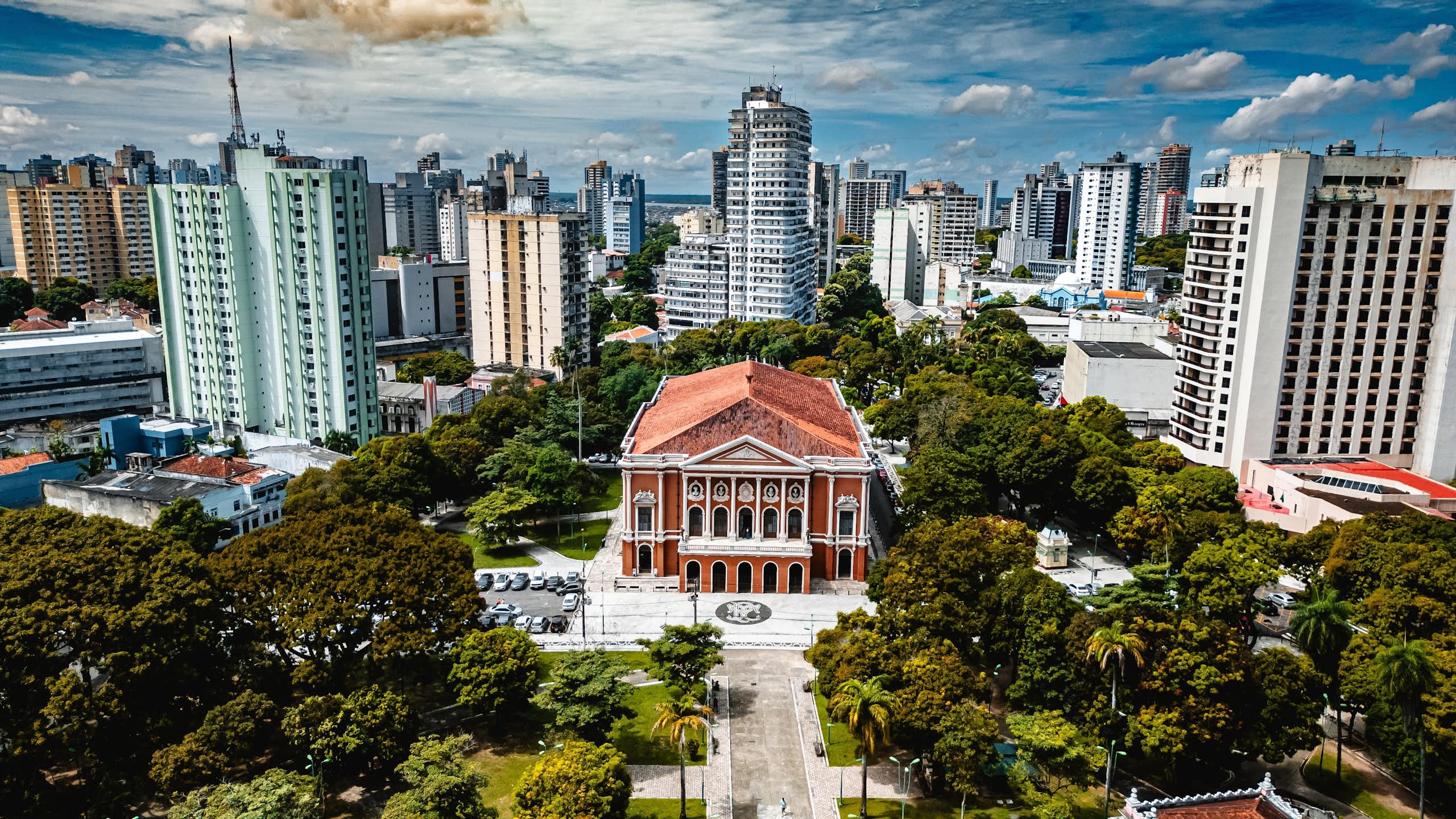 Belem city skyline with trees in foreground