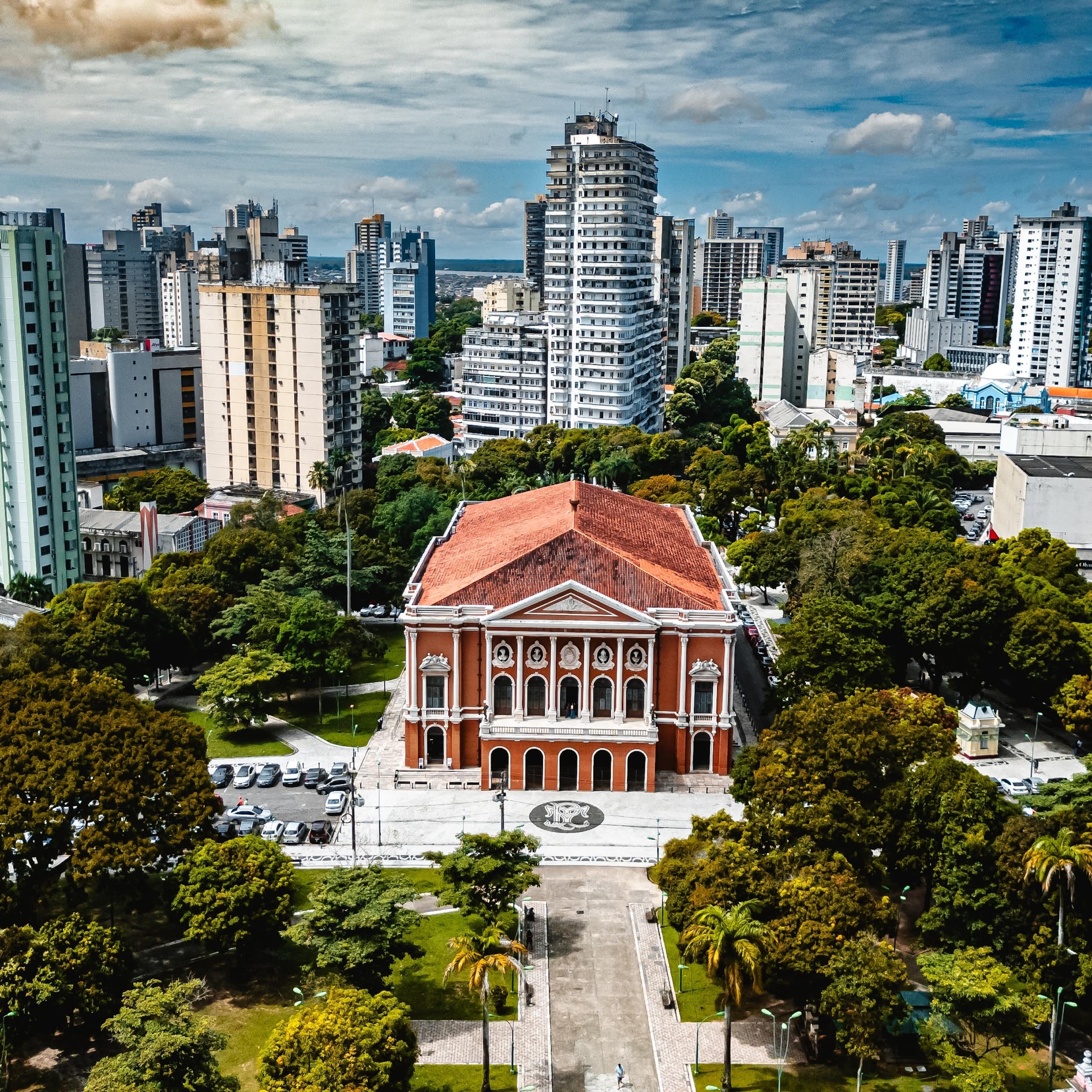 Belem city skyline with trees in foreground