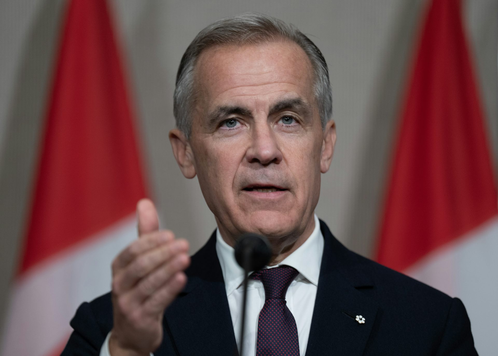 Un hombre con cabello corto gris oscuro hace gestos mientras habla.